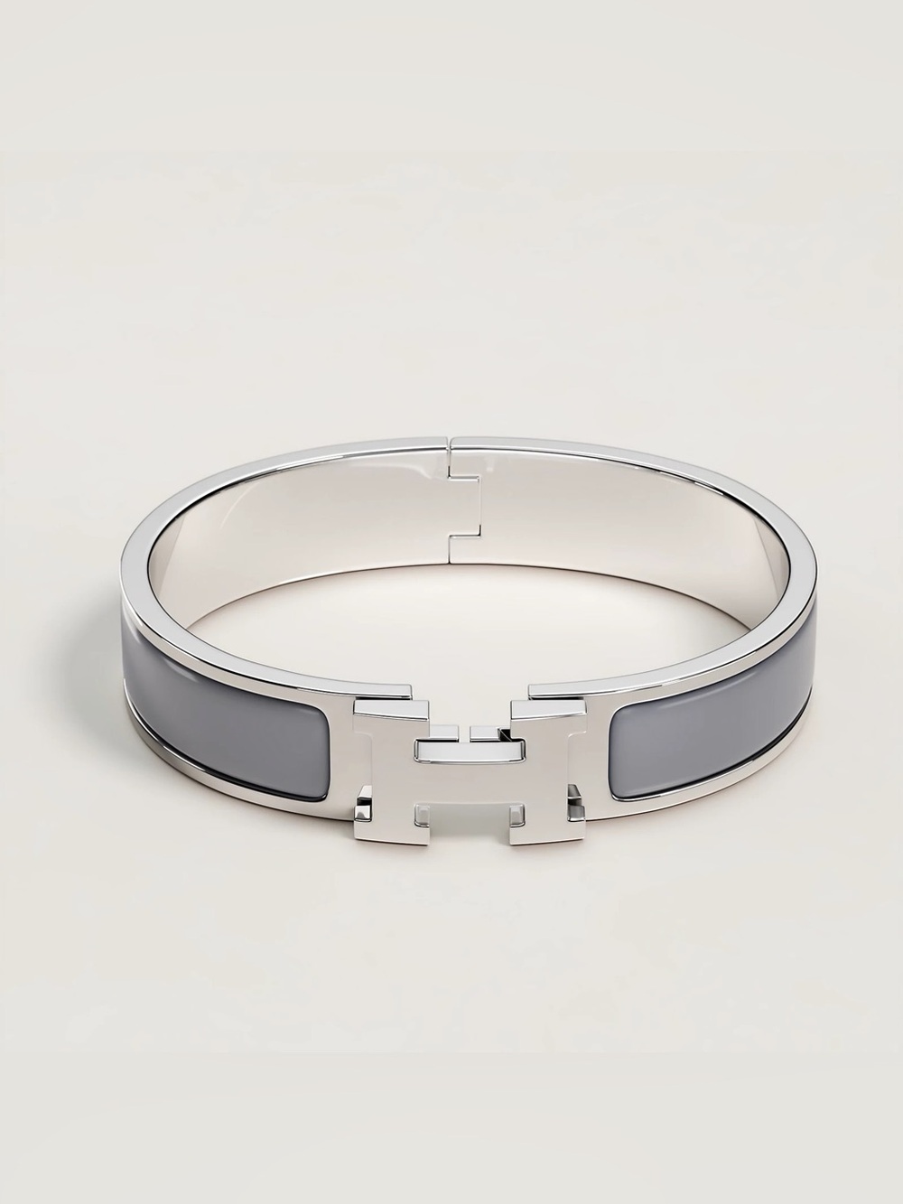 Hermes Silver Bangle with Gray Enamel